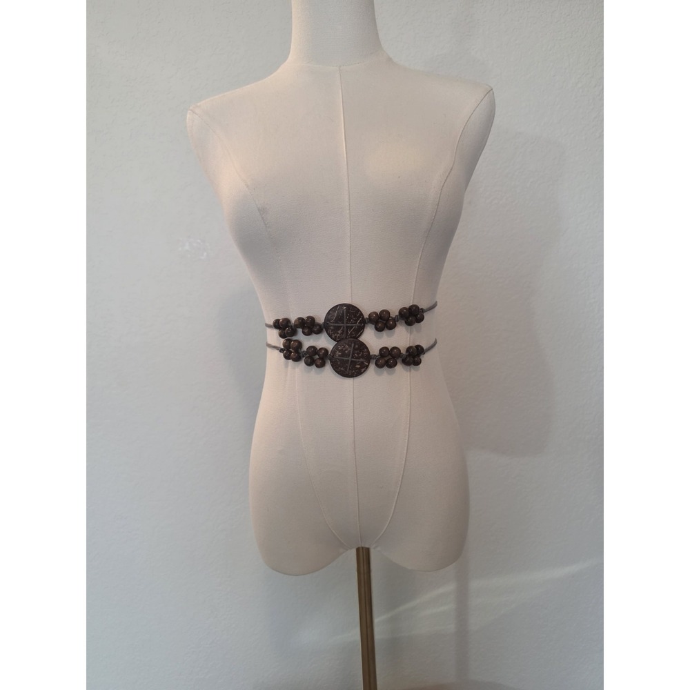 Vintage 80s Rope Beaded Wooden medalian Women's Belt 60 inches